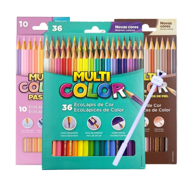 Kit Lápis De Cor 58 Cores + 1 Caneta Kawaii Divertida Escolar