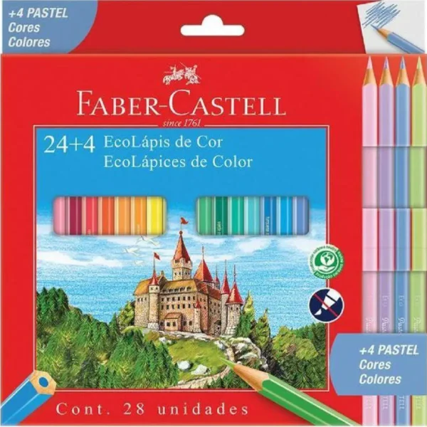 Lápis de Cor Faber Castell 24+4 Cores Pastéis