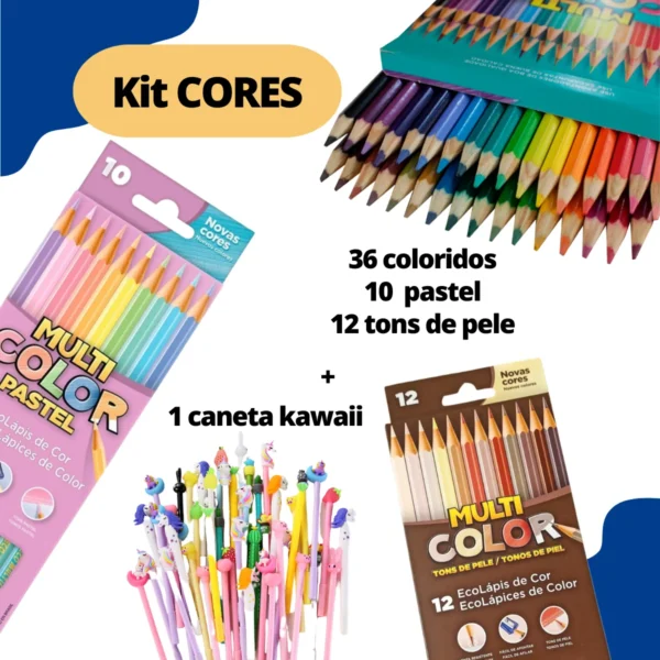 Kit Lápis de Cor 36 +Tons de Pele + Pastel c/ Caneta Kawaii - Image 2