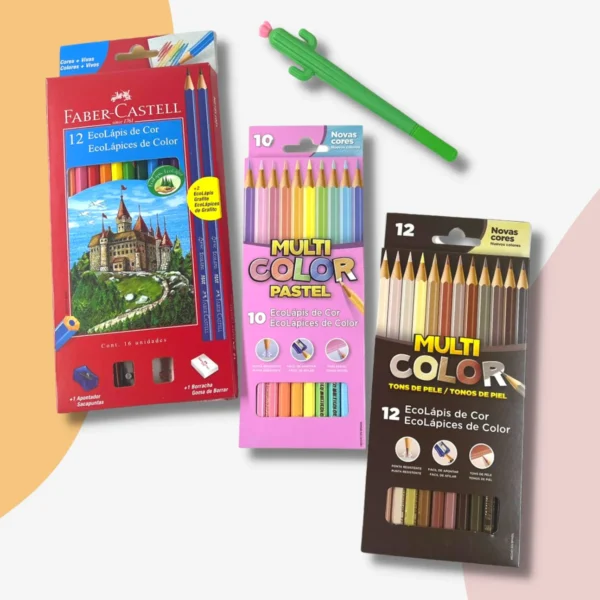 Kit Lápis De Cor Coloridos Grafite Tons De Pele Pastéis C/ Caneta Kawaii