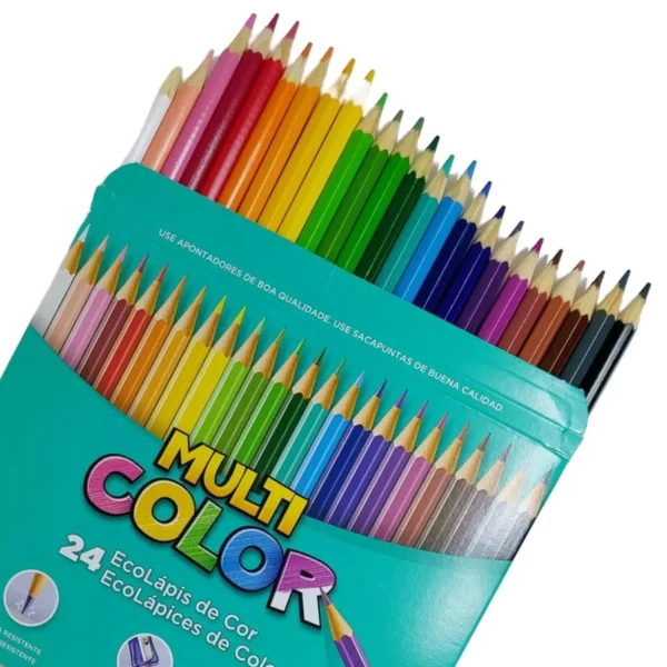 Lápis De Cor Multicolor 2 Uni De 24 Cores + 2 Mini Marca Texto Ponta Chanfrada - Image 2