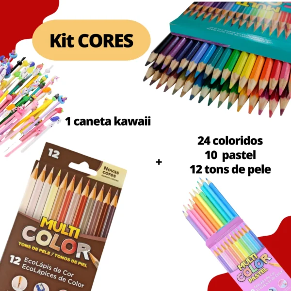 Lápis De Cor Kit Diversas Cores Para Colorir C/ Caneta Kawaii - Image 2