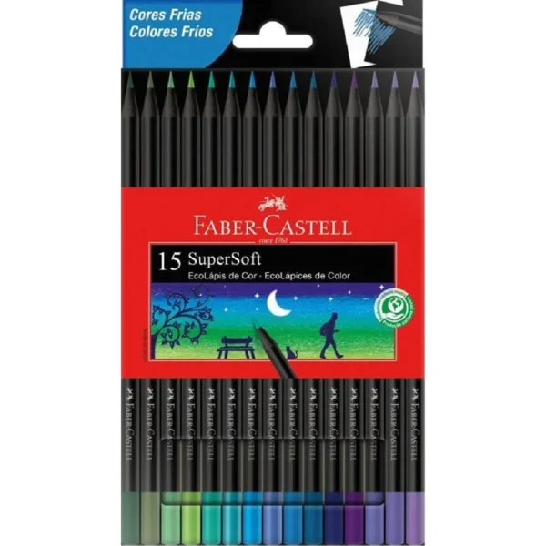 Lápis de Cor Faber Castell SuperSoft 15 Cores Frias