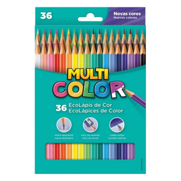 Lápis De Cor Multicolor 36 Cores Para Colorir Desenho Ponta Resistente