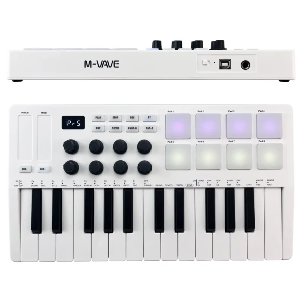 M-VAVE-USB Controlador de teclado MIDI, 25 teclas, 8 almofadas retroiluminadas, 8 botões, 2 Touch Stripes, instrumentos de teclado musical