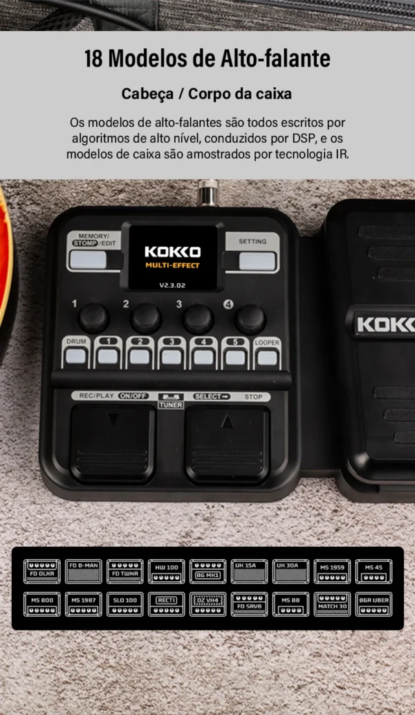 Kakko-KMF-1 Pedal de Guitarra Sintetizado Efeito, 18 Amp Modelos, IR 512, Dot Sampling, Drum Machine e Função Loop, Acessórios de Guitarra - Image 12