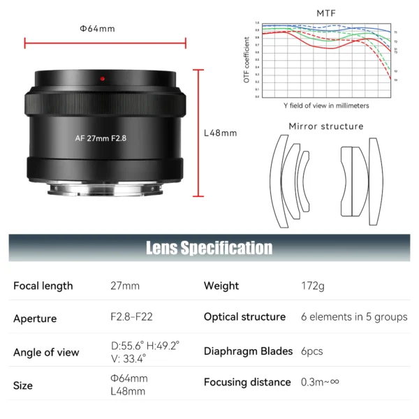 7artisans AF 27mm F2.8 APS-C Lente STM Prime de foco automático  Sony E-Mount - Image 5