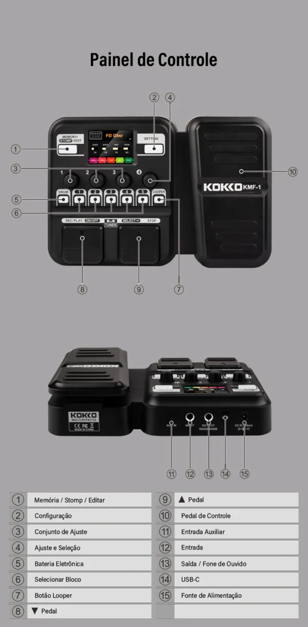 Kakko-KMF-1 Pedal de Guitarra Sintetizado Efeito, 18 Amp Modelos, IR 512, Dot Sampling, Drum Machine e Função Loop, Acessórios de Guitarra - Image 9